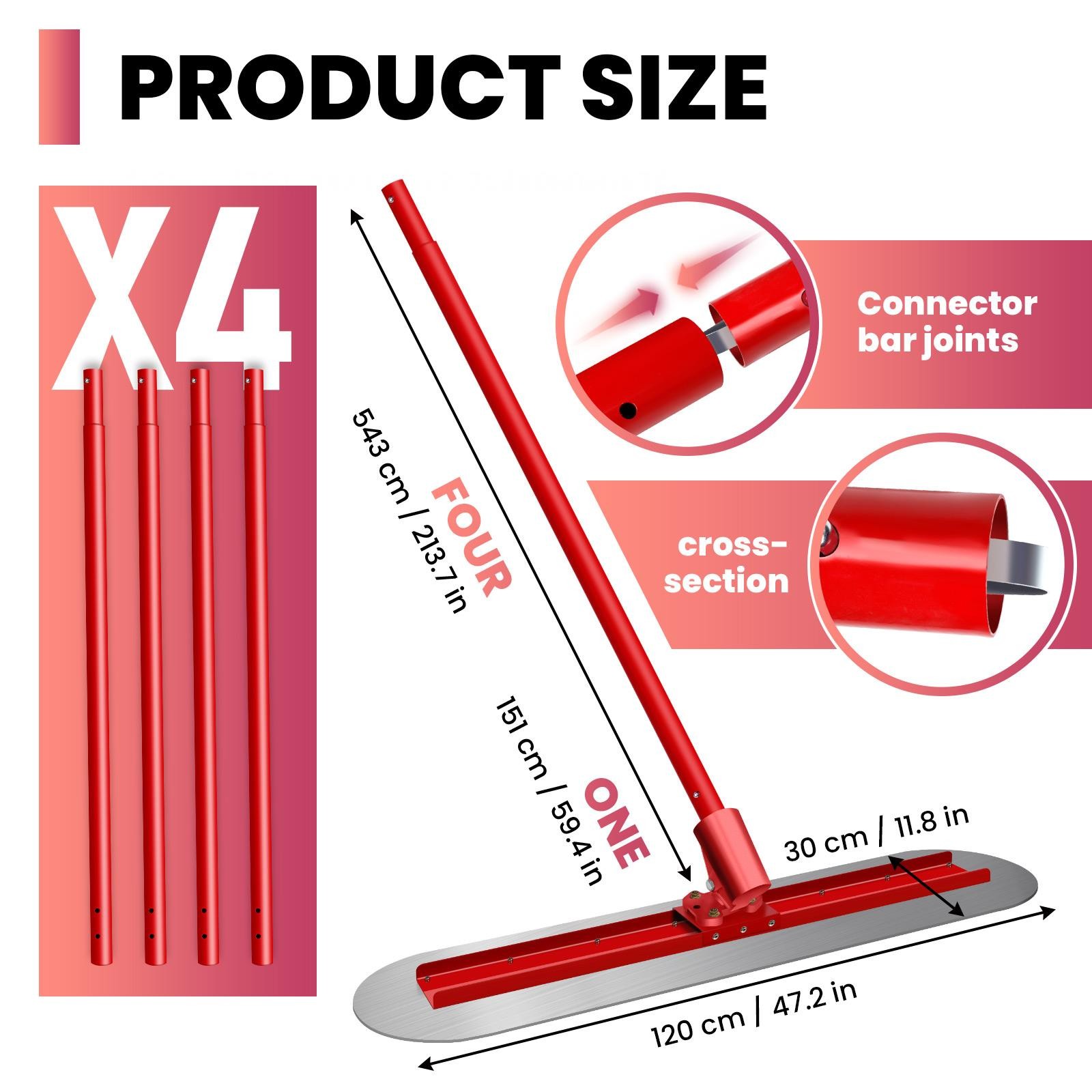 48"x12" Bull Float Concrete Tools Cement Trowel Finishing Tool w/ Bracket Handle