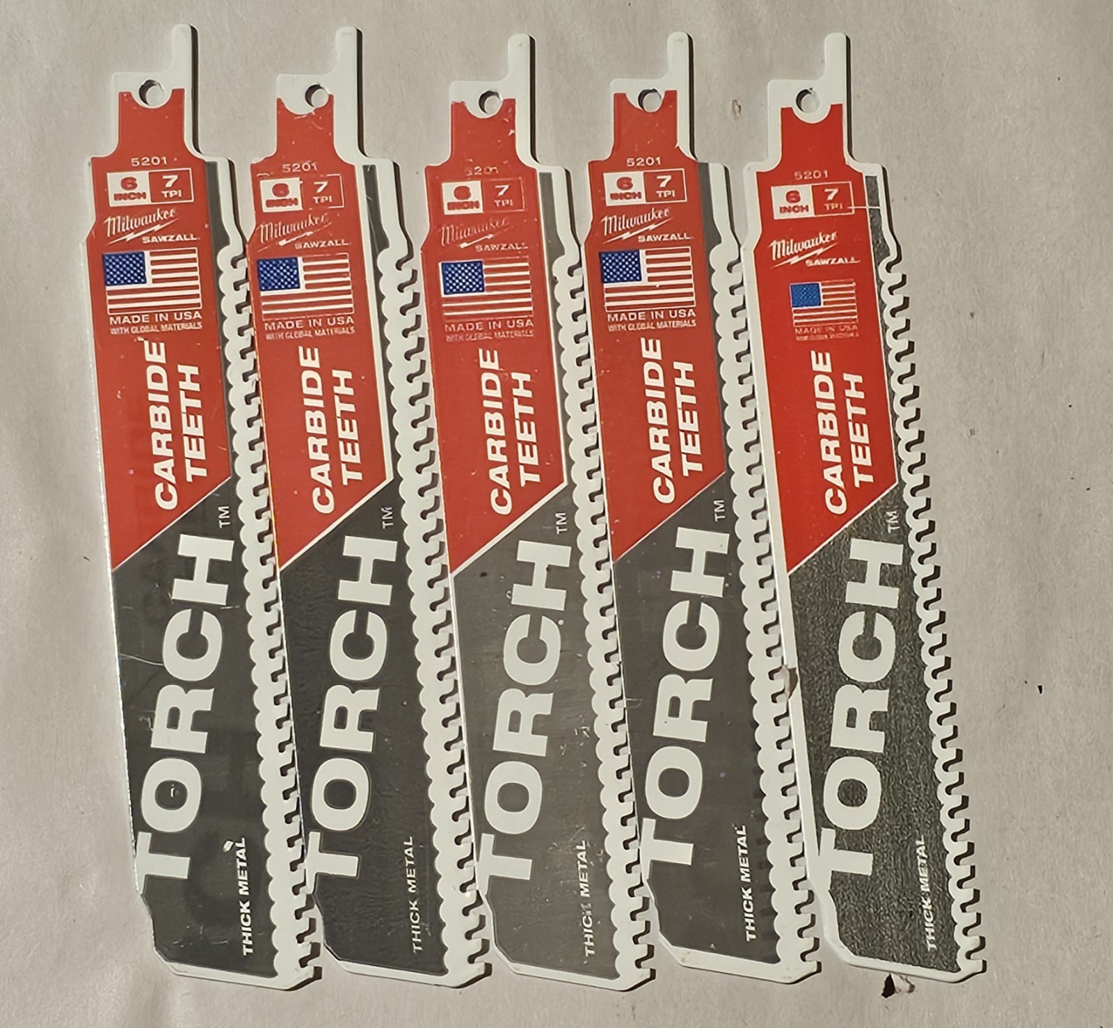 5 NEW MILWAUKEE  6" 7TPI TORCH SAWZALL CARBIDE TEETH BLADES 5201