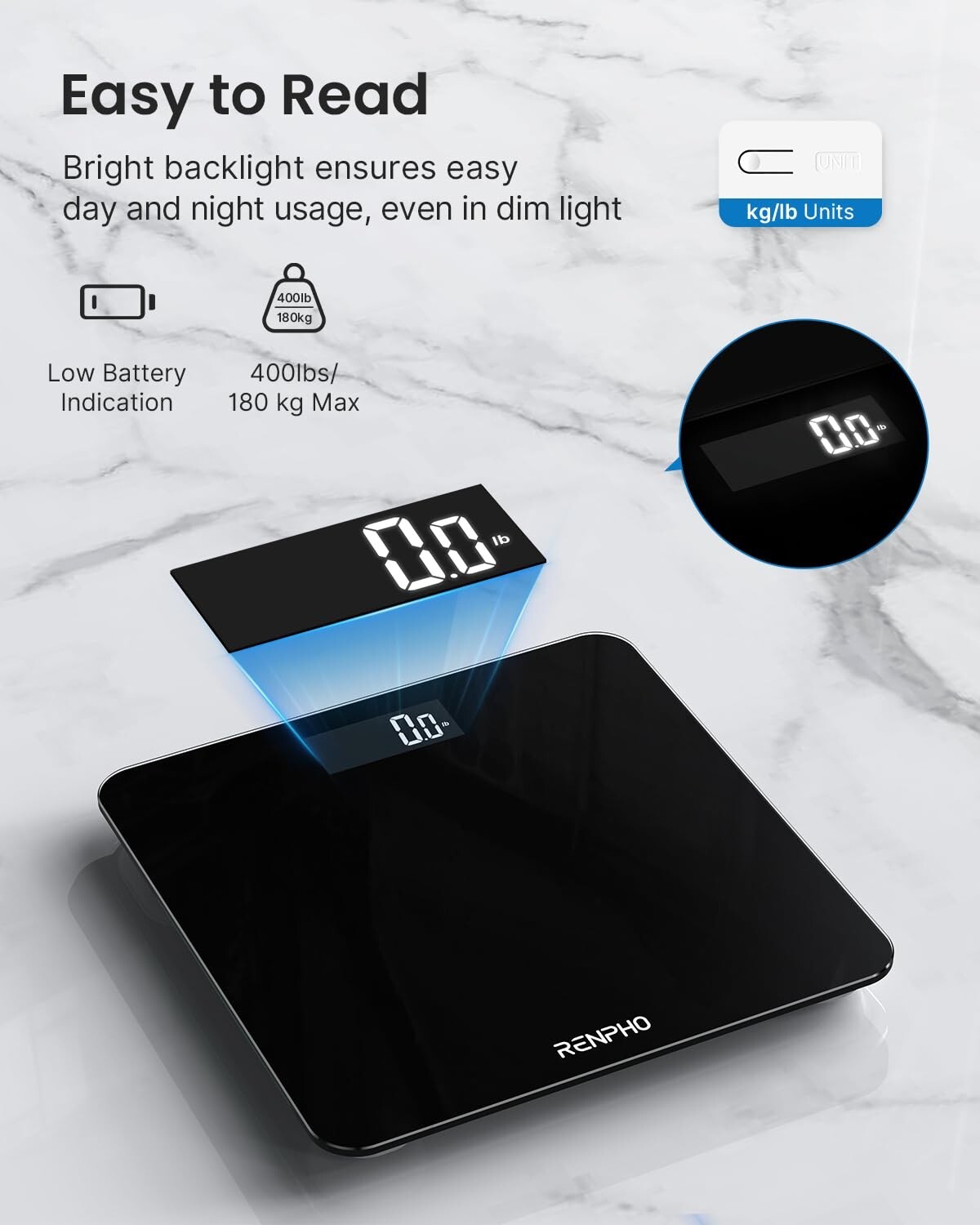 Digital Body Weight Bathroom Scale w/ Step-on Technology Battery Powered 400lbs
