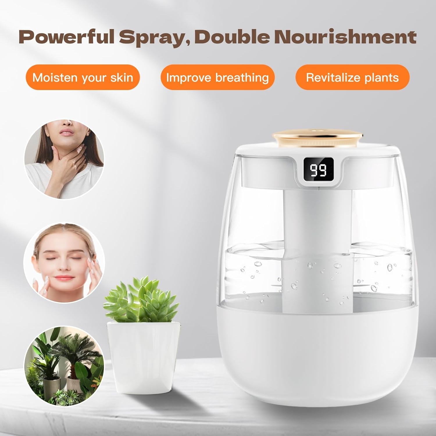 1.5L bedroom humidifier dual-nozzle digital display humidifier LED light adjusta