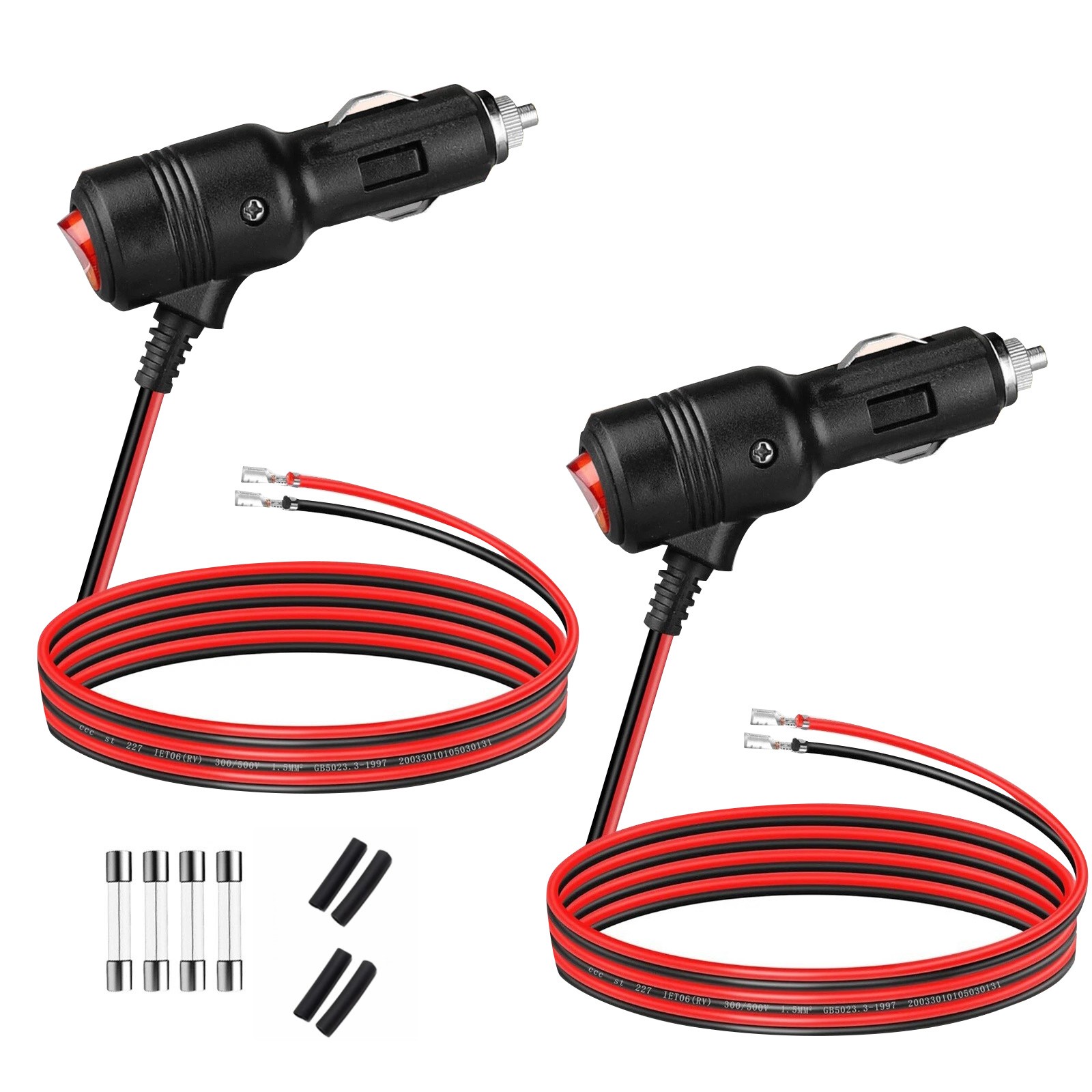 2 Pack Car Cigarette Lighter Plug with Switch Fuse LED 12V for Vehicle Repair