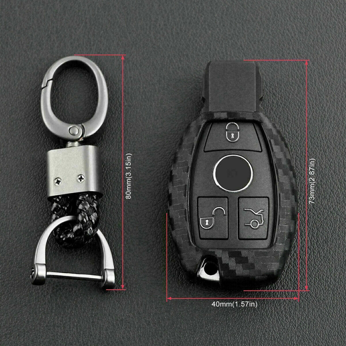 Smart Car Key Case Cover Fits Mercedes-Benz Fob Holder Accessories Carbon Fiber
