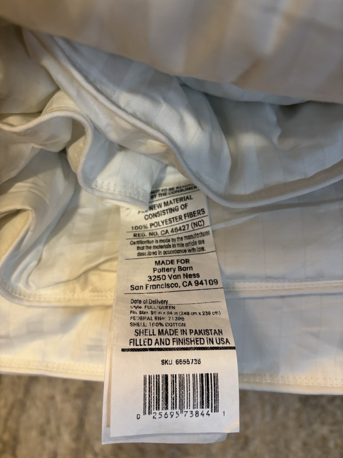 Pottery Barn Hydrocool Moisture Wicking Down Duvet Insert, Lightweight, F/Q