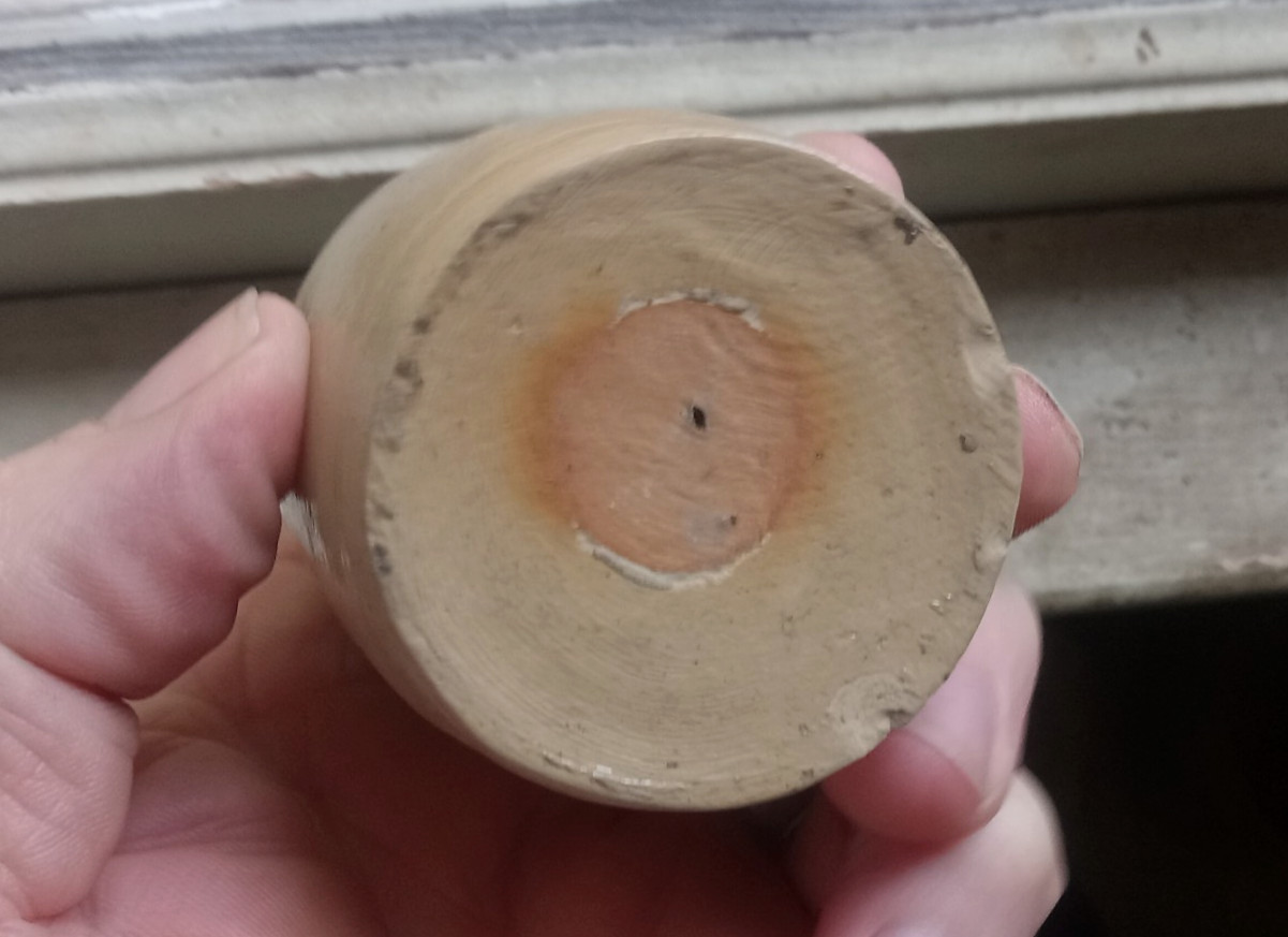 1850s HAND THROWN GLAZED STONEWARE INK BOTTLE DUG IN 1850s OUTHOUSE