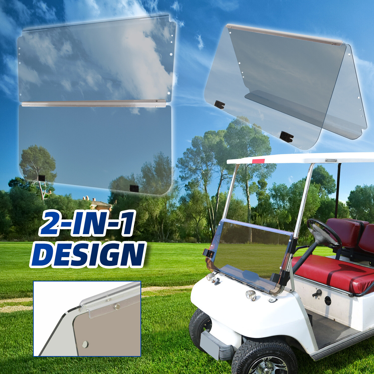 For 1982-2000.5 Club Car DS Golf Cart Folding Tinted Windshield Windscreen