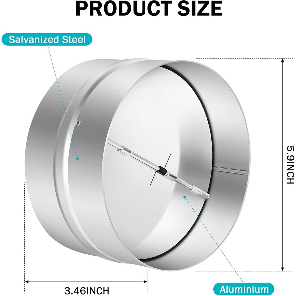 6"/8" Backdraft Shutter Damper Draft Blocker for HVAC Extractor Fan Silver