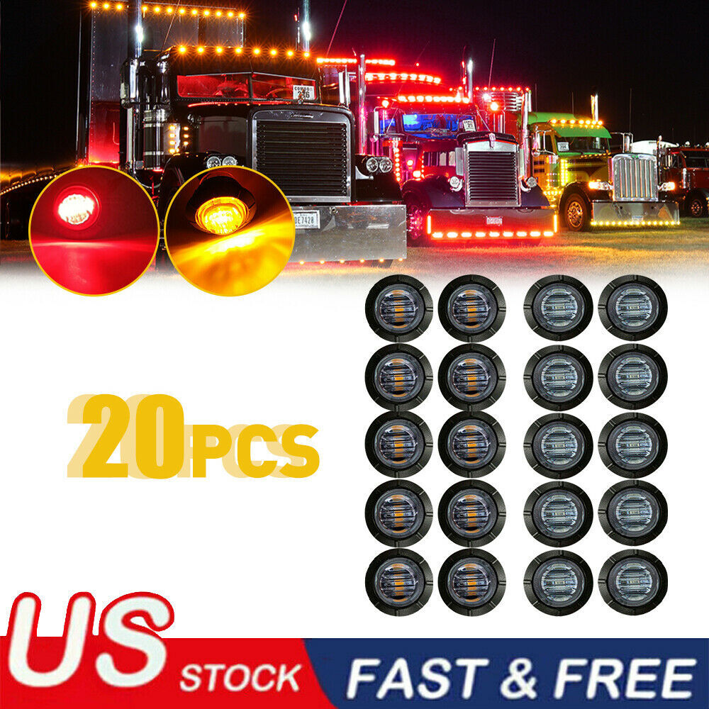 20X Amber 3/4"Round LED Bullet Clearance Side Marker Lights For Truck Trailer RV