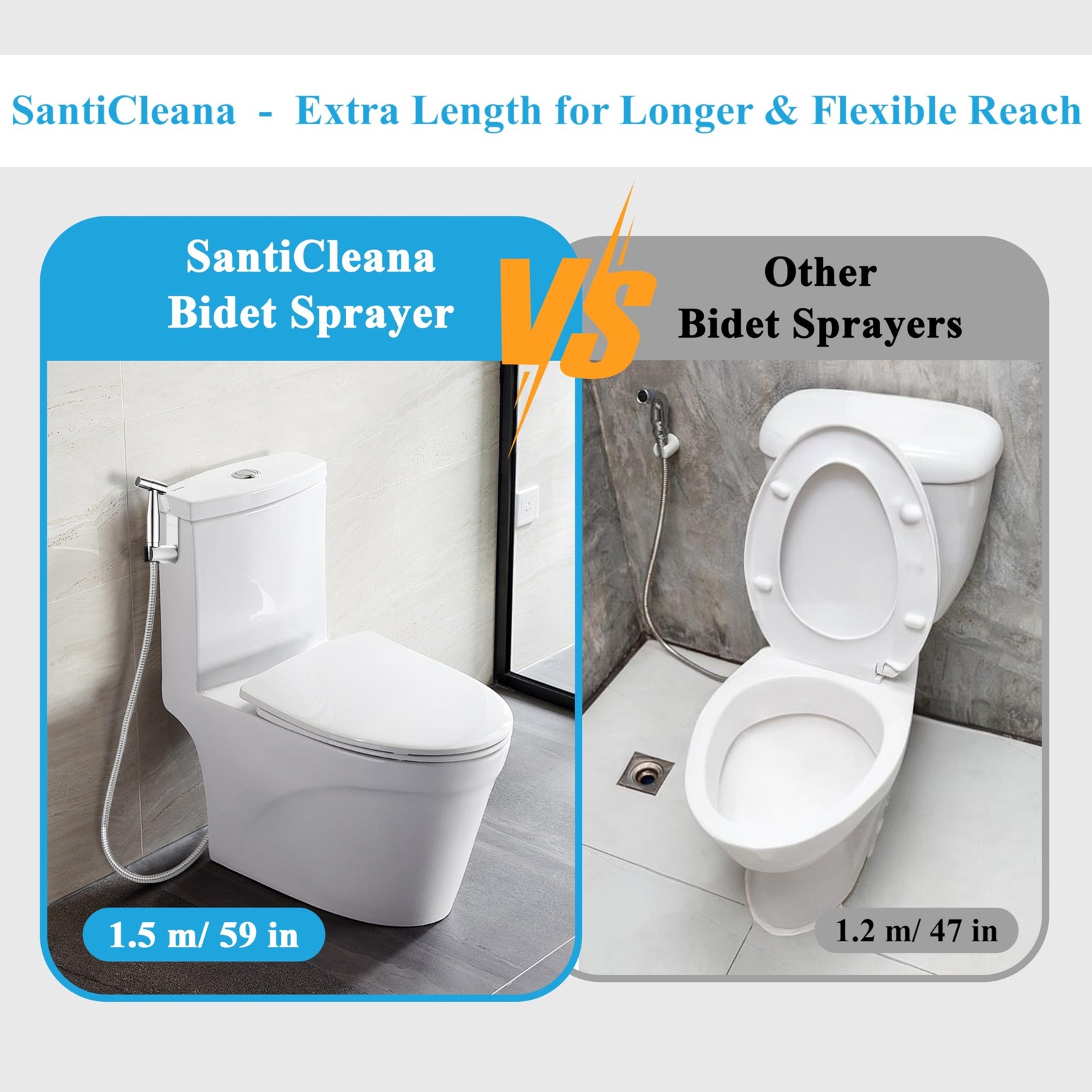 Stainless Steel Flexible Bidet Hose (1.5m/59") - Leak Proof, High Pressure, A...