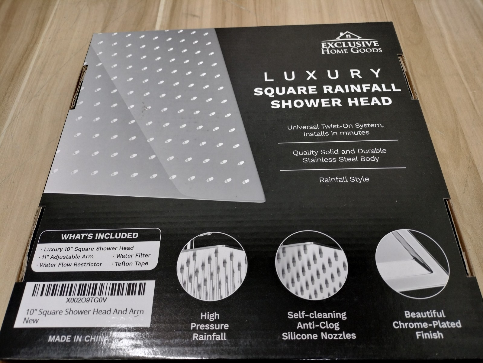 Luxury 10" Square Rainfall Shower Head Stainless Steel and Arm NEW