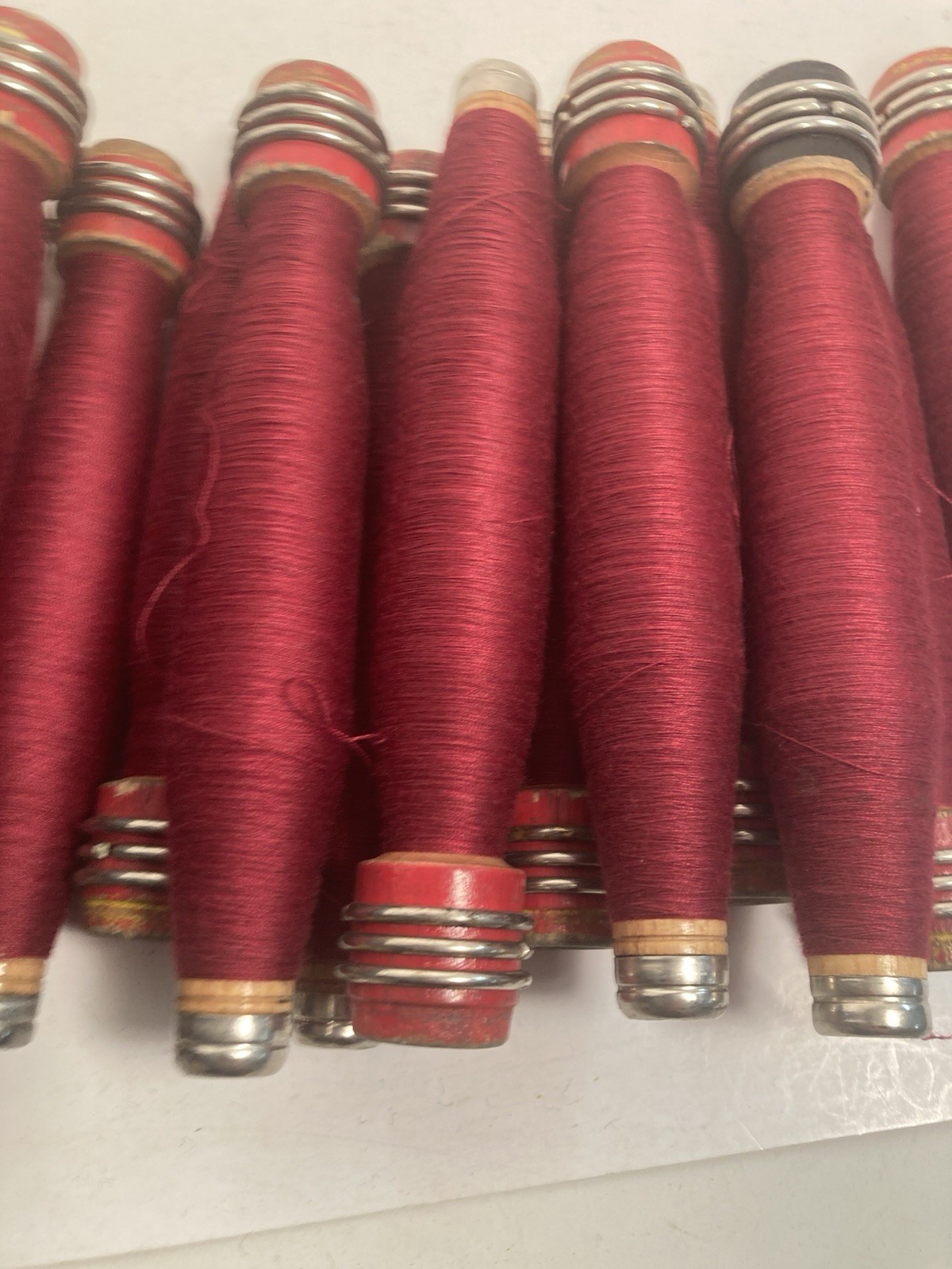 Wrapped Wood Quills, RED and GREEN, Bobbins, Spool, Threaded, Textile, lot of 30