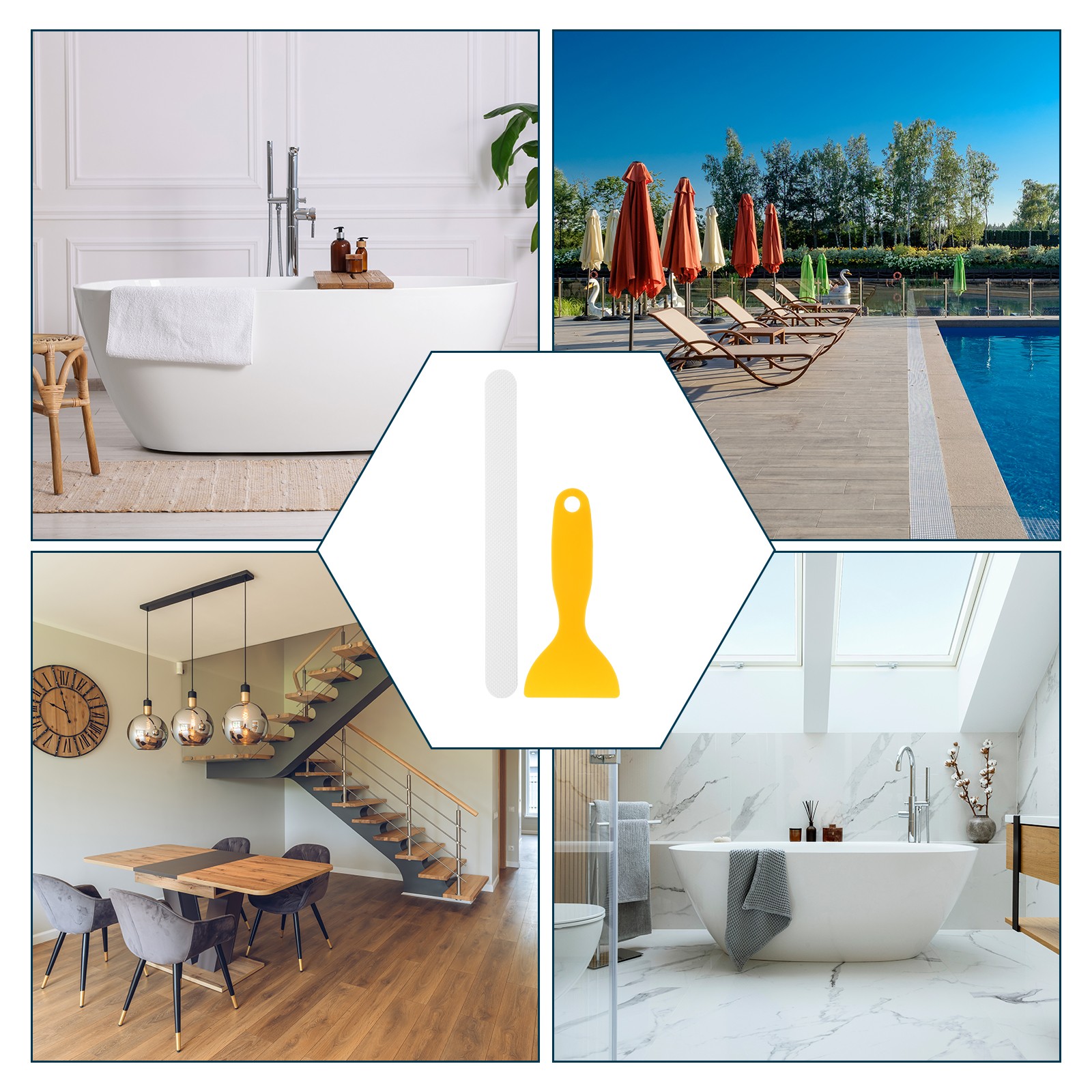 24pcs Bath Tub Shower Sticker Non-Slip Grip Strip Stairs Shower Appliques White