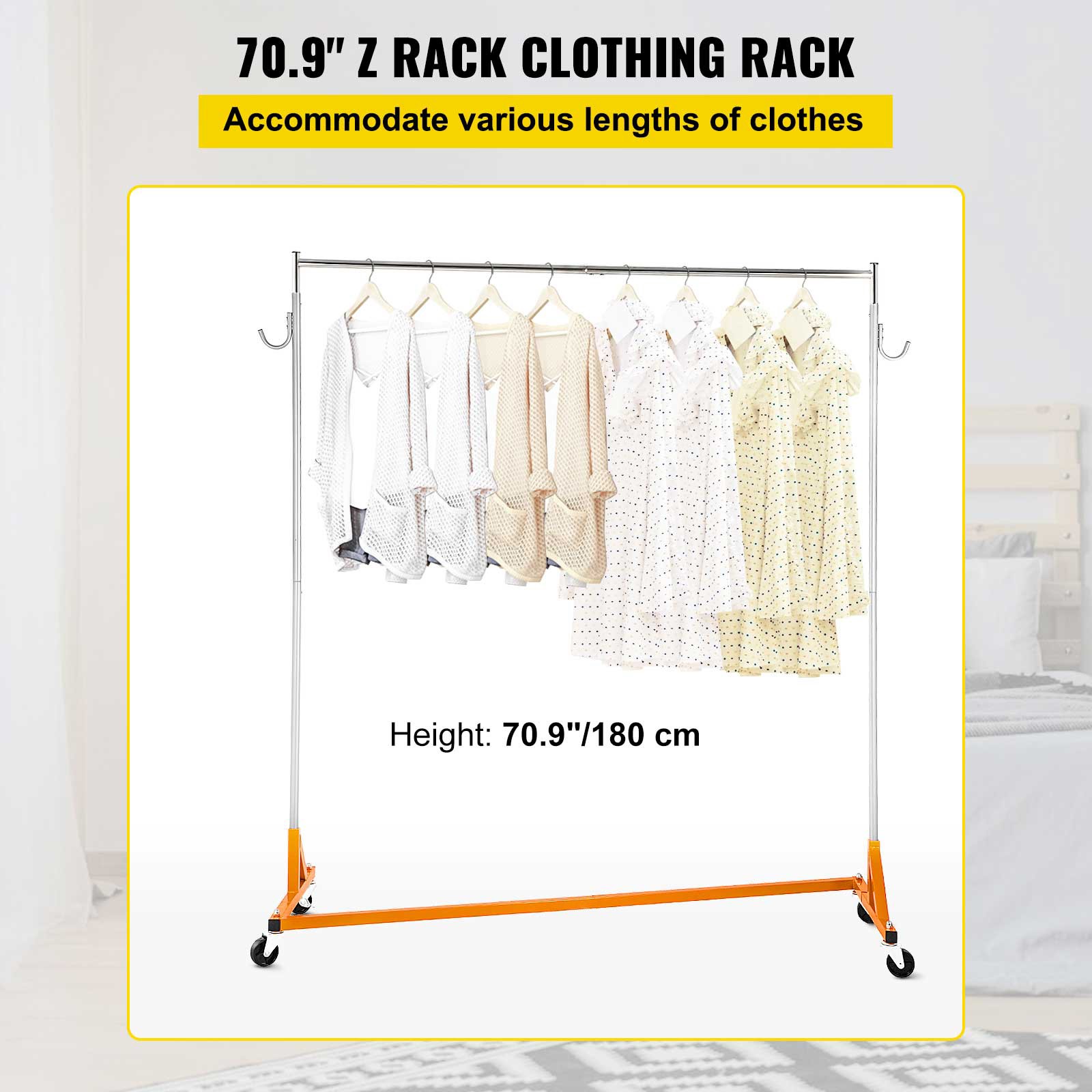 VEVOR Z-Truck Clothing Rack Rolling Garment Z Rack Lockable Casters Heavy-duty