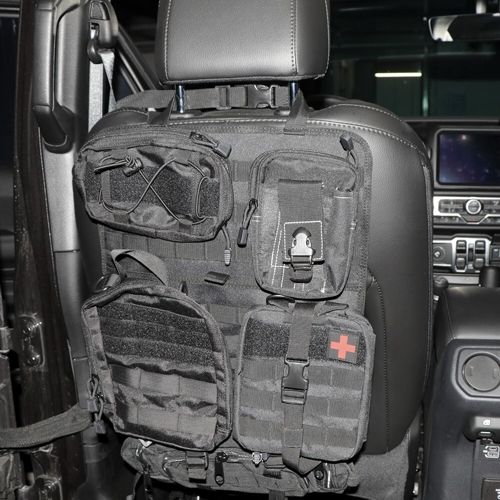 Universal Tactical Vehicle Seat Back Organizer with 5 Detachable Molle Pouch