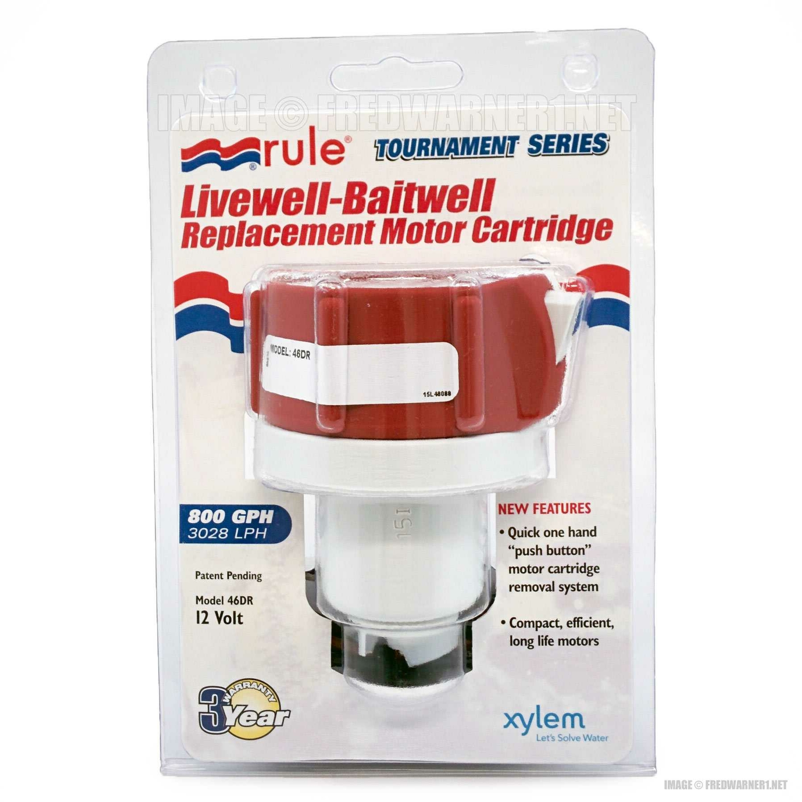 Rule 800 GPH Livewell-Baitwell Replacement Motor Cartridge 46DR 12V DC Boat Pump
