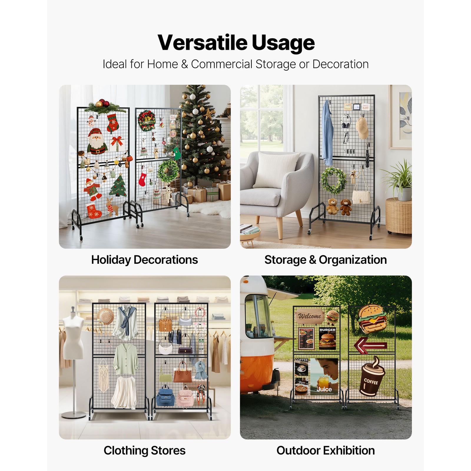 Uimoso 2-Pack Grid Wall Panels 2.9 x 5.9ft Wire Display Rack with Wheels & Hooks