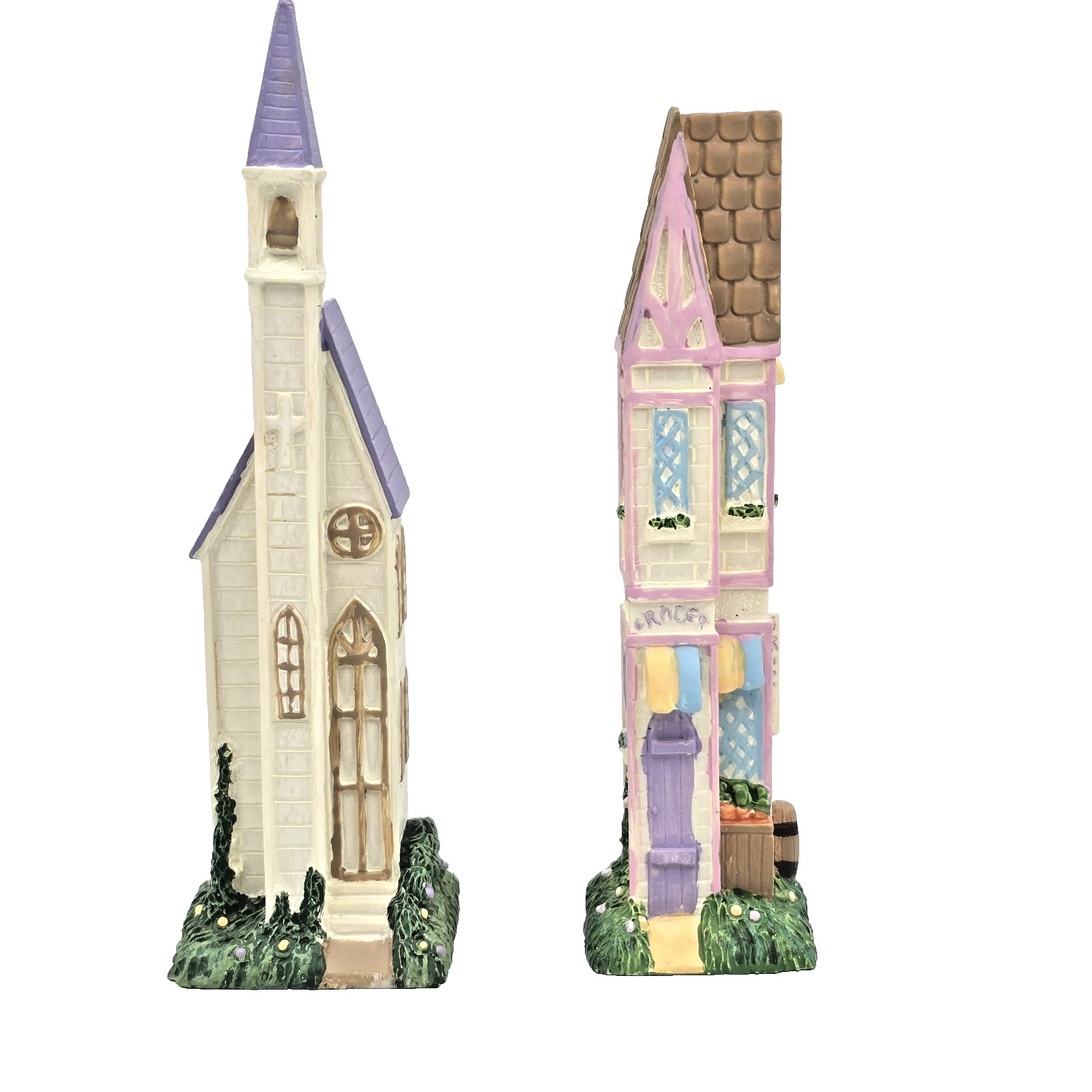 Vintage Easter Village Rabbit Bunny Houses Trees Decor Set of 12