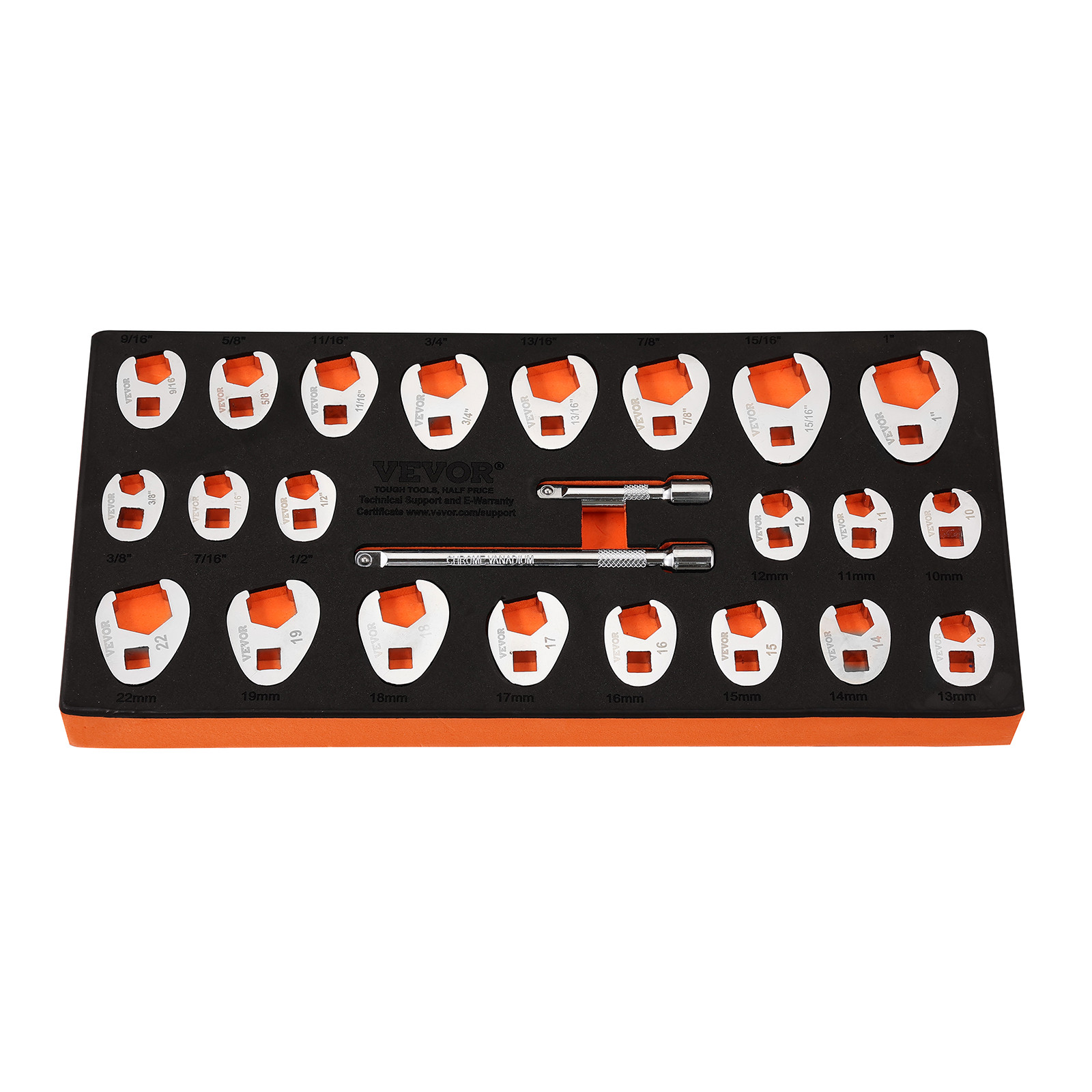 VEVOR Crowfoot Wrench Set 3/8" Drive 24-Piece Crows Foot Wrench Set SAE Metric