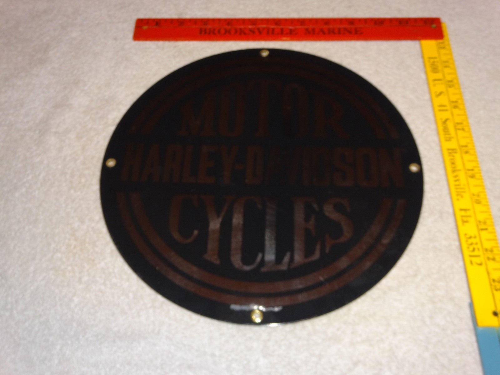VINTAGE HARLEY DAVIDSON MOTORCYCLES 11 1/4" PORCELAIN METAL GASOLINE & OIL SIGN!