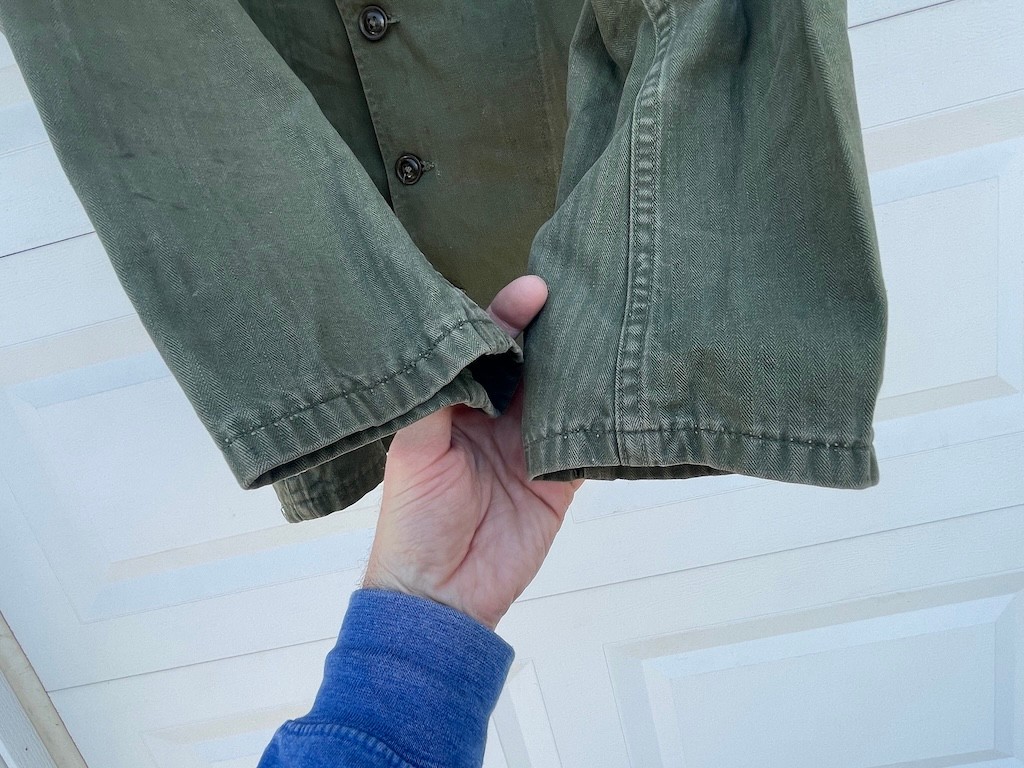 vtg WW2 US Military Army green button field shirt jacket HBT OG 107 Poplin WWII