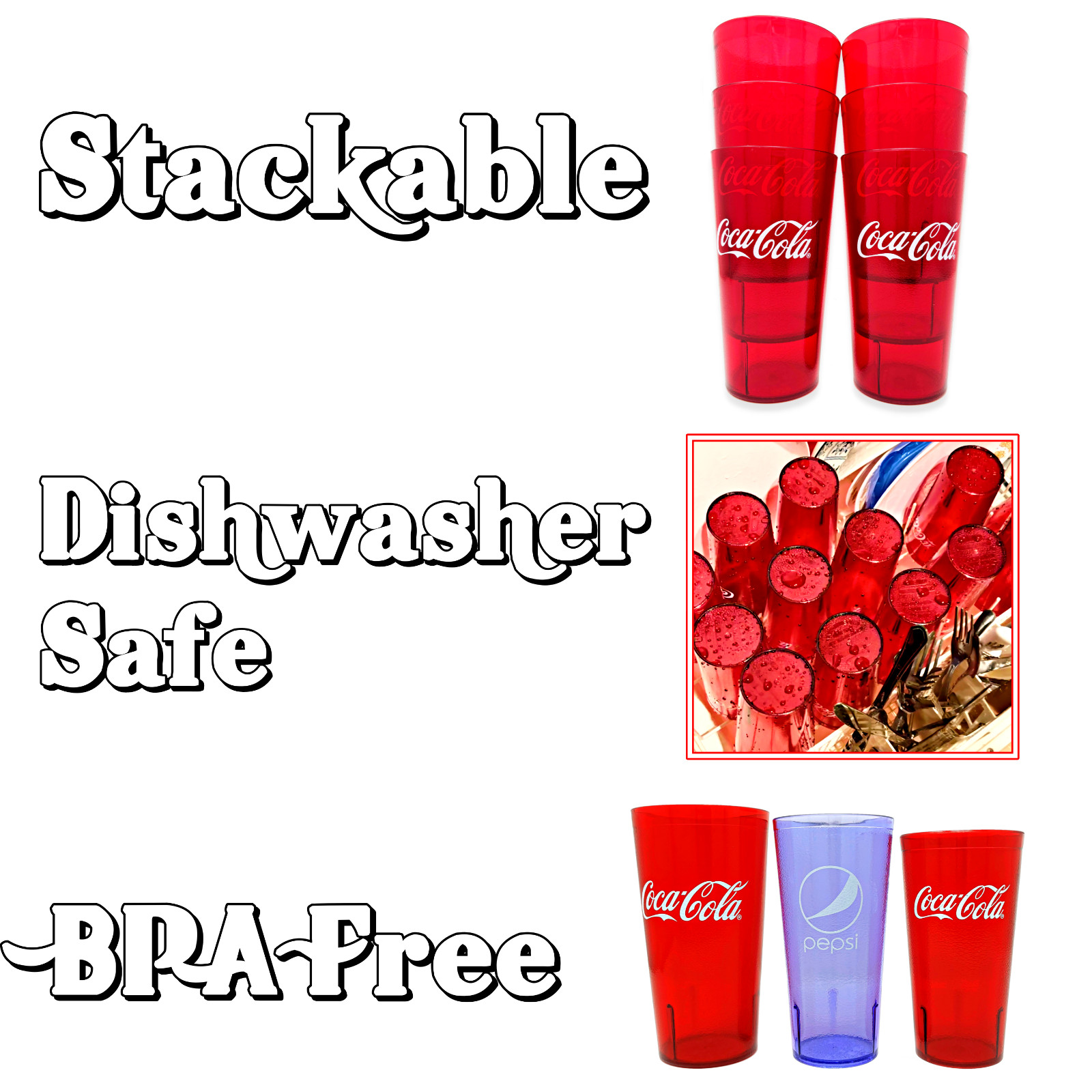 20-32oz Restaurant Grade Red-Blue Coca Cola-Pepsi Heavy-Duty Plastic Tumblers