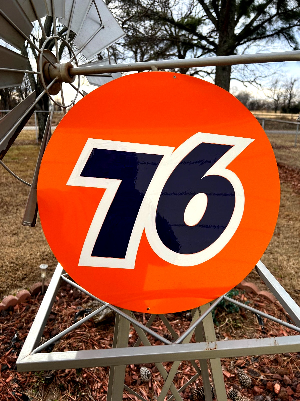 16" Round HAND PAINTED SIGN Union 76 Ball Gas Oil Station Shop Garage Art