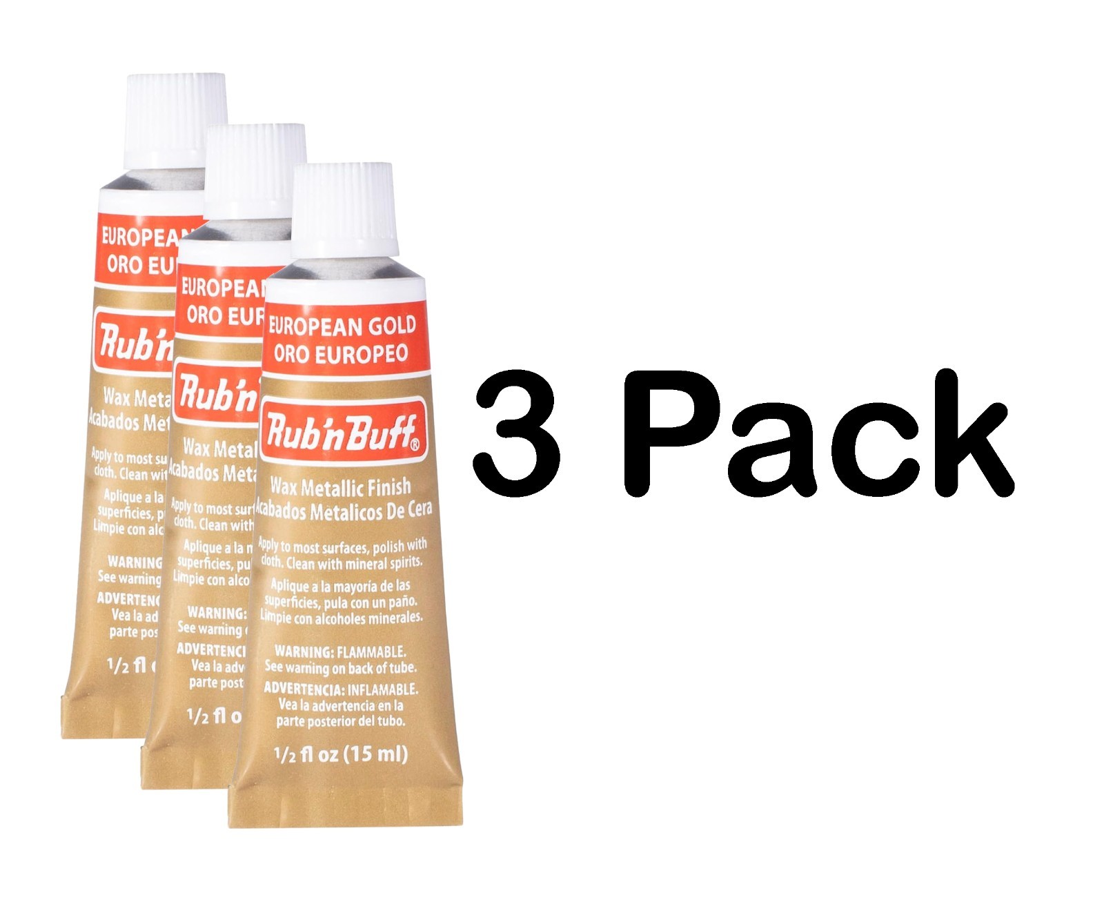 3x Pack - Amaco Rub 'N Buff Wax Metallic Finish, European Gold, 0.5-Fluid Ounce