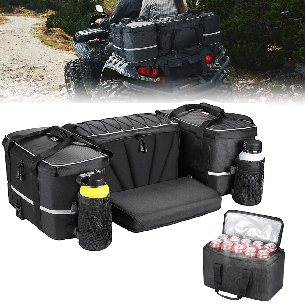 74L Upgraded ATV Rear Cooler Storage Bag Pack Seat Padded Bottom Bags w/Cushion