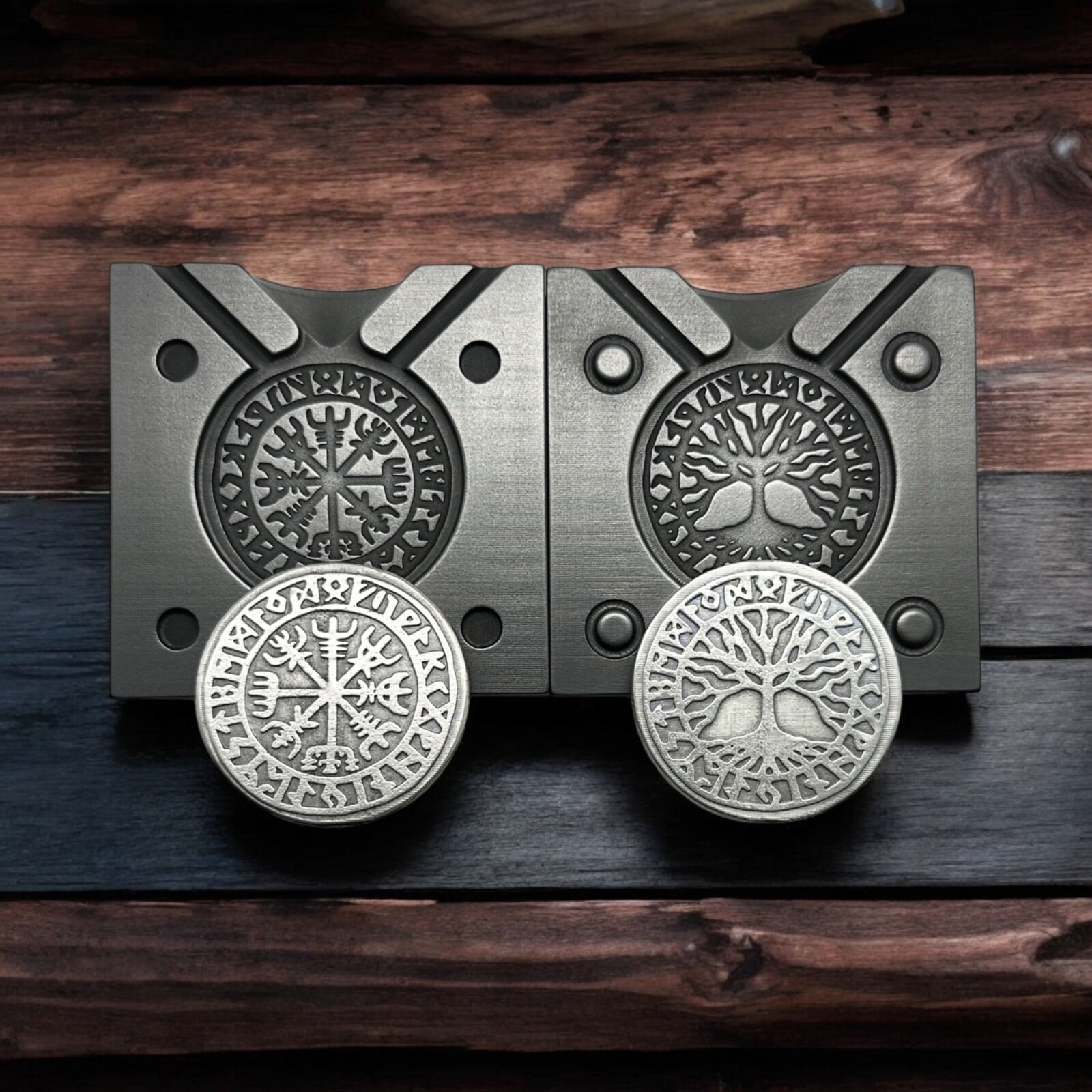 VIKING RUNIC COMPASS - (2 Sided) Graphite Coin Mold
