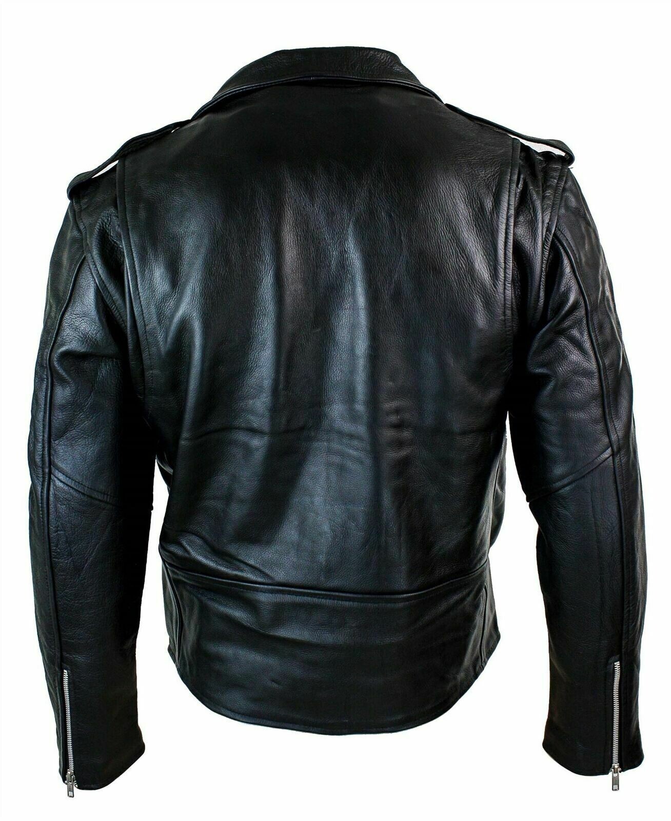 Men's Motorcycle Leather jacket Genuine Buffalo Skin Brando Style Black Biker