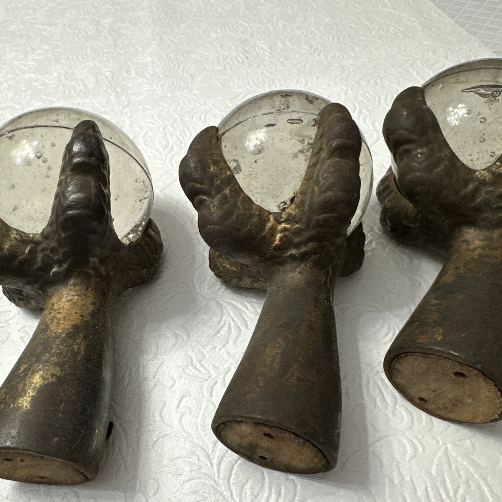 4 Glass Ball Cast Metal Dragon Claw foot feet 6" table legs Antique Victorian