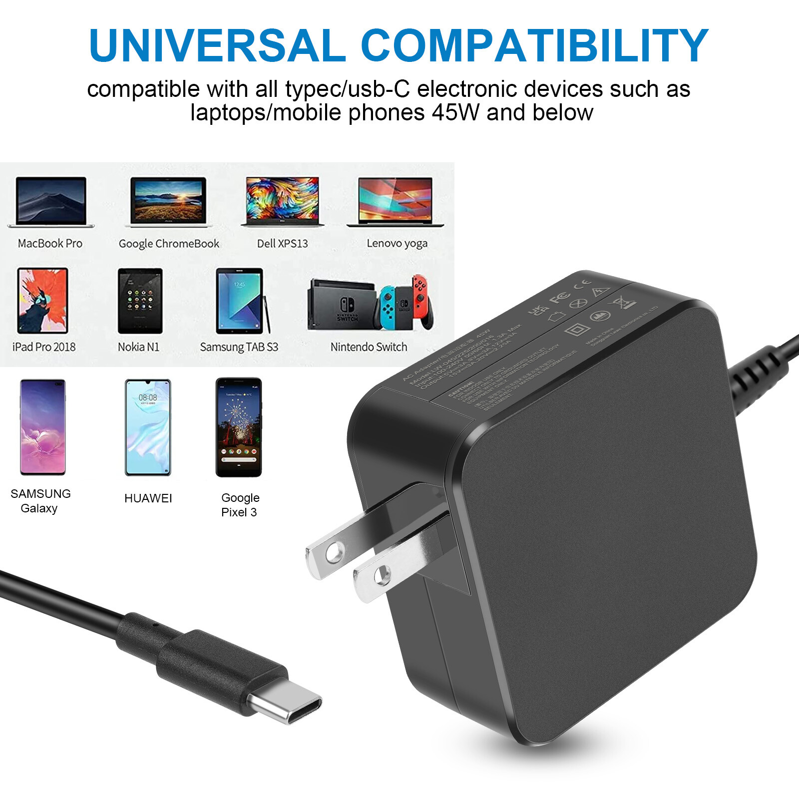 Steam Deck POWER SUPPLY W20-045N1A Charger 45W USB-C Charger Universal Laptop US