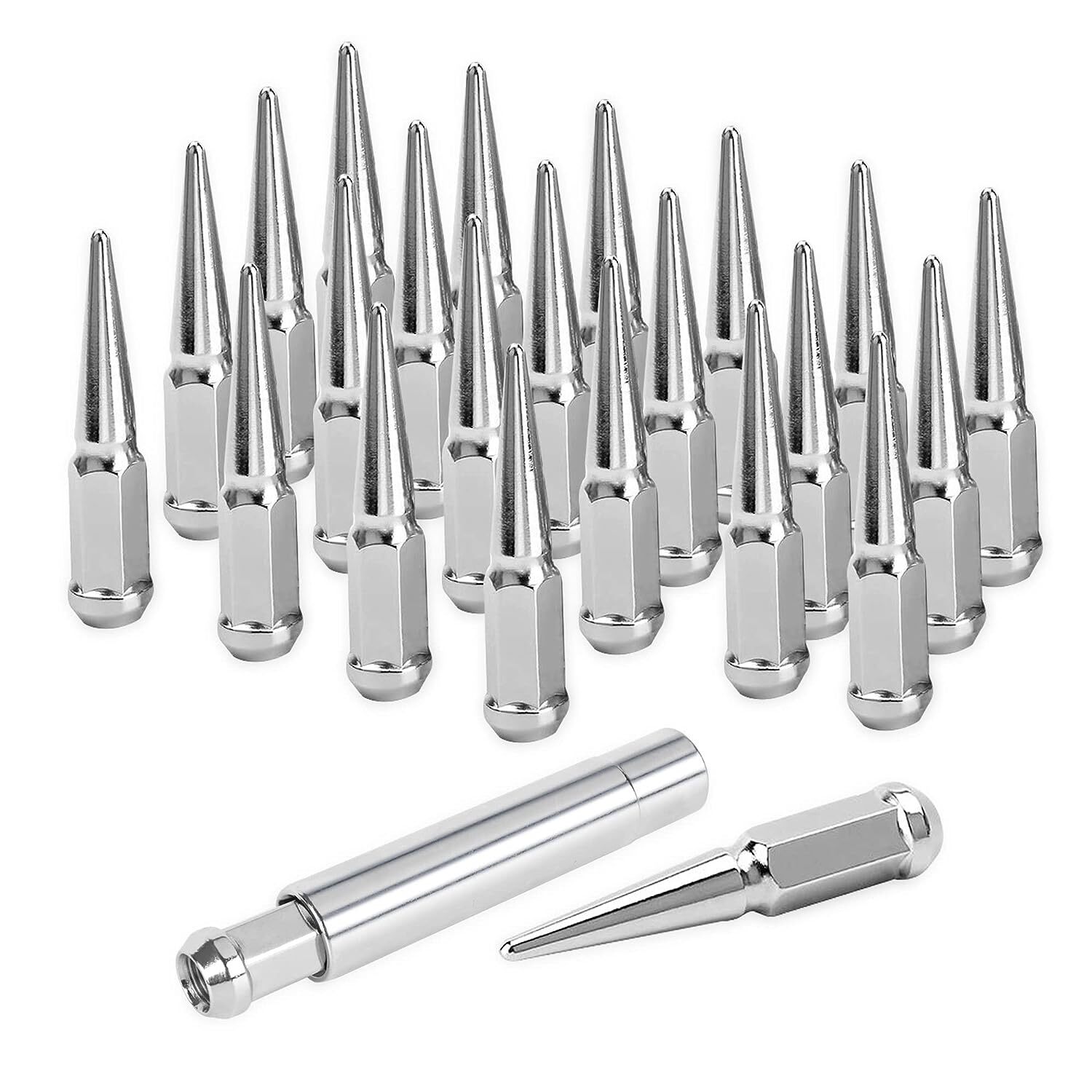 24 PCS Spike Lug Nuts 14x1.5 For Chevy Silverado Tahoe 4.4" Tall with Key