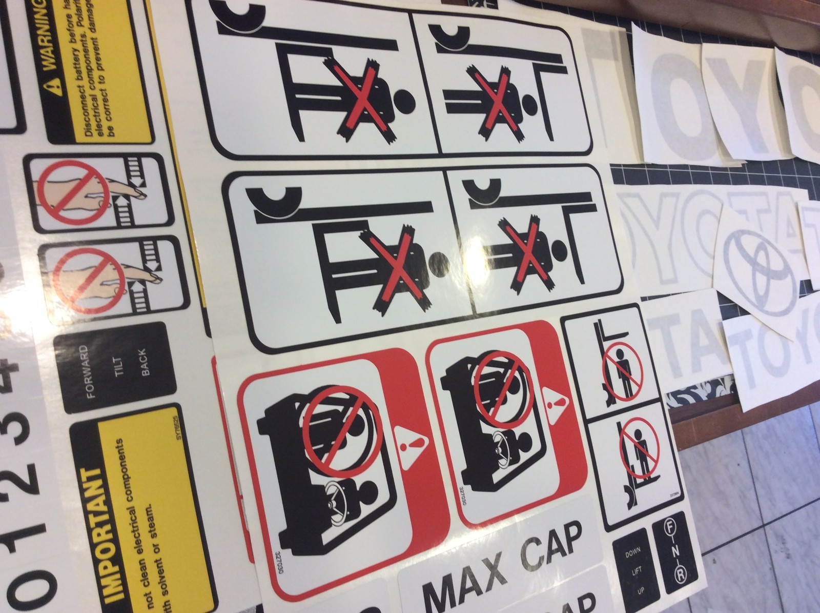Toyota Forklift Decal Kit detailed with safety decals ( Light GRAY)