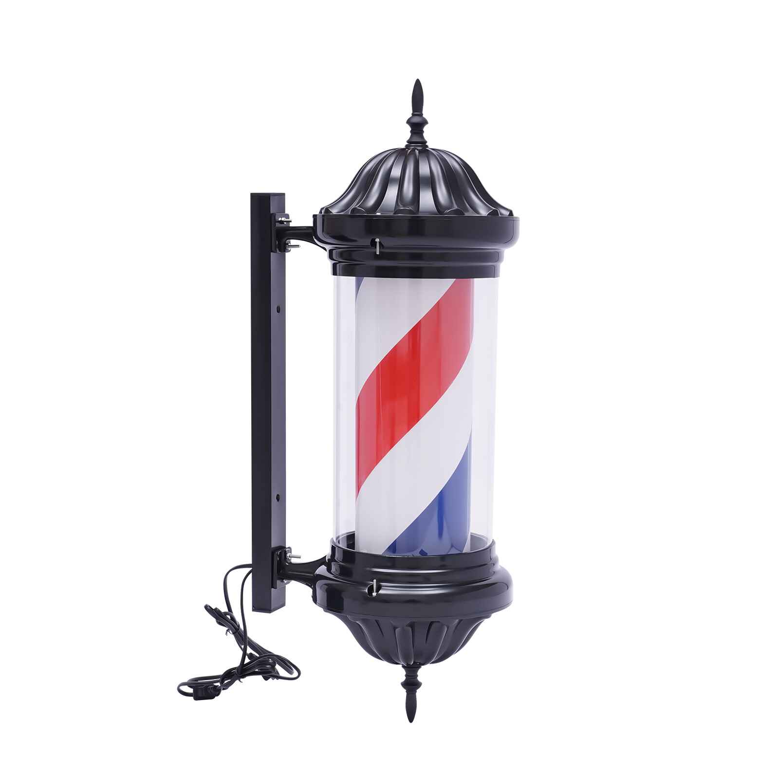 Barber Pole LED Light Red White Blue Rotating Stripes Metal Hair Salon Shop Sign