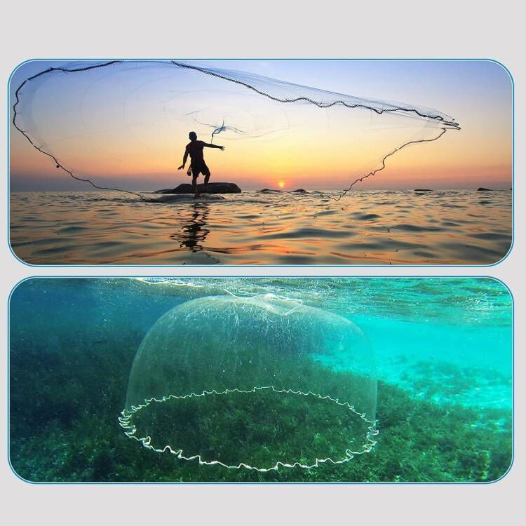 6/8/10/12/16FT Fishing Cast Net Bait Easy Throw Hand Cast Strong Nylon Mesh USA