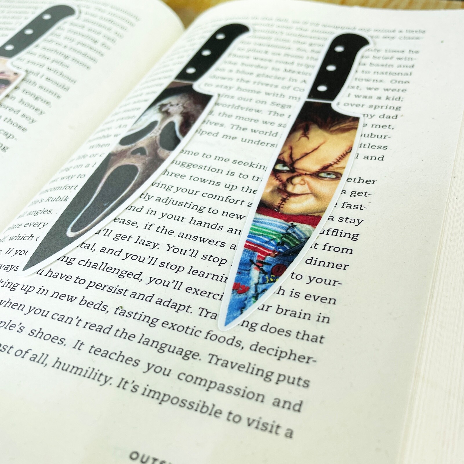 Realistic Horror Movie Character Bookmarks | Set of 4 Knife-Shaped | Halloween