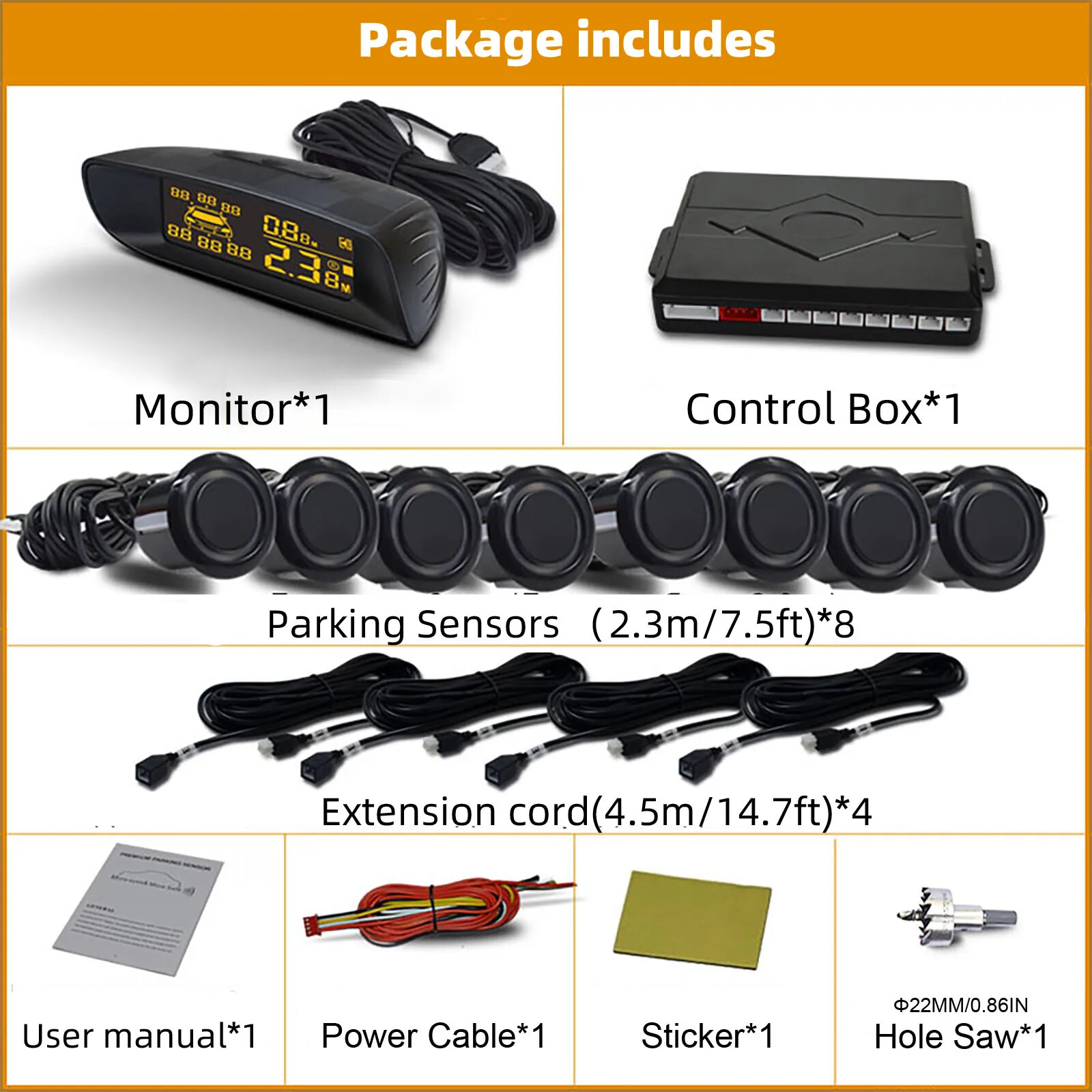 Vehicle Car 8 Parking Sensors System Reverse Radar Front and Rear Assistant Kit