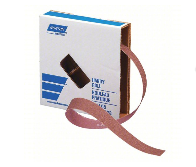 NORTON Abrasive Roll: Very Fine, Aluminum Oxide, 180, 30 ft Lg, 1 in Wd, Cloth,