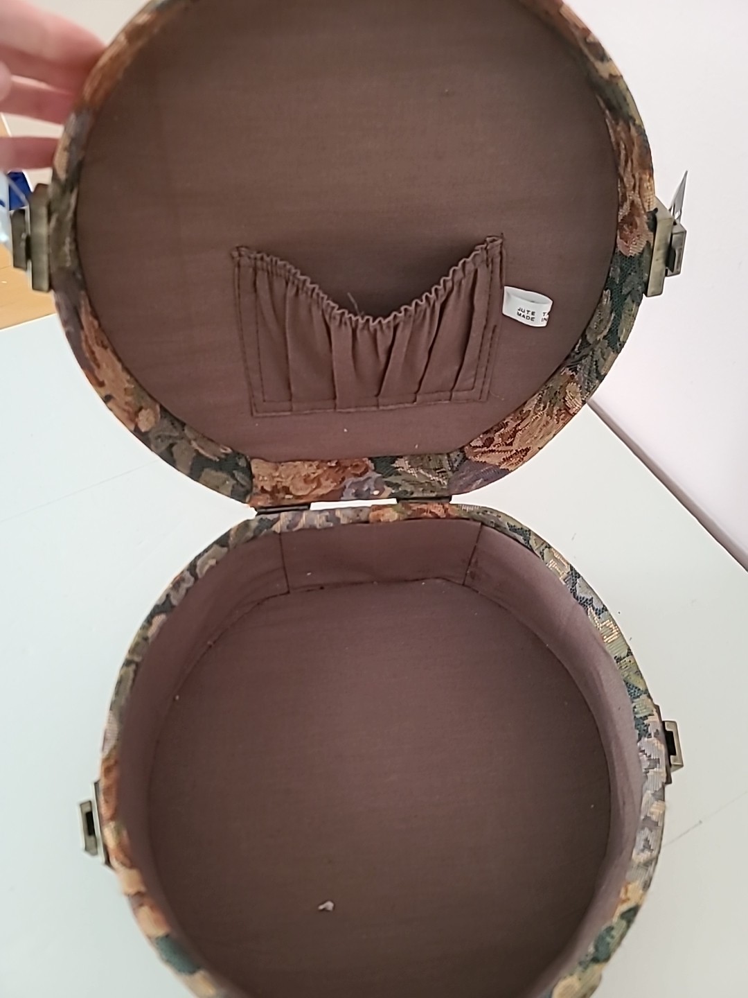 Floral Tapestry Round Train Case Vintage Travel Storage