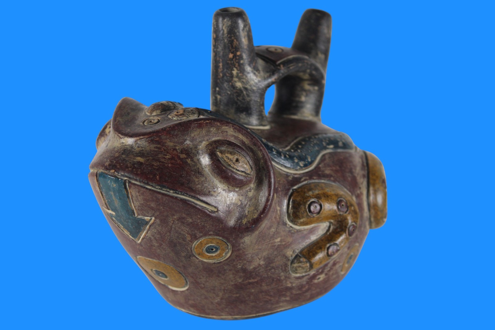 Museum Replica of a Pre Columbian Paracas Artifact Peru Frog Stirrup Vessel 09