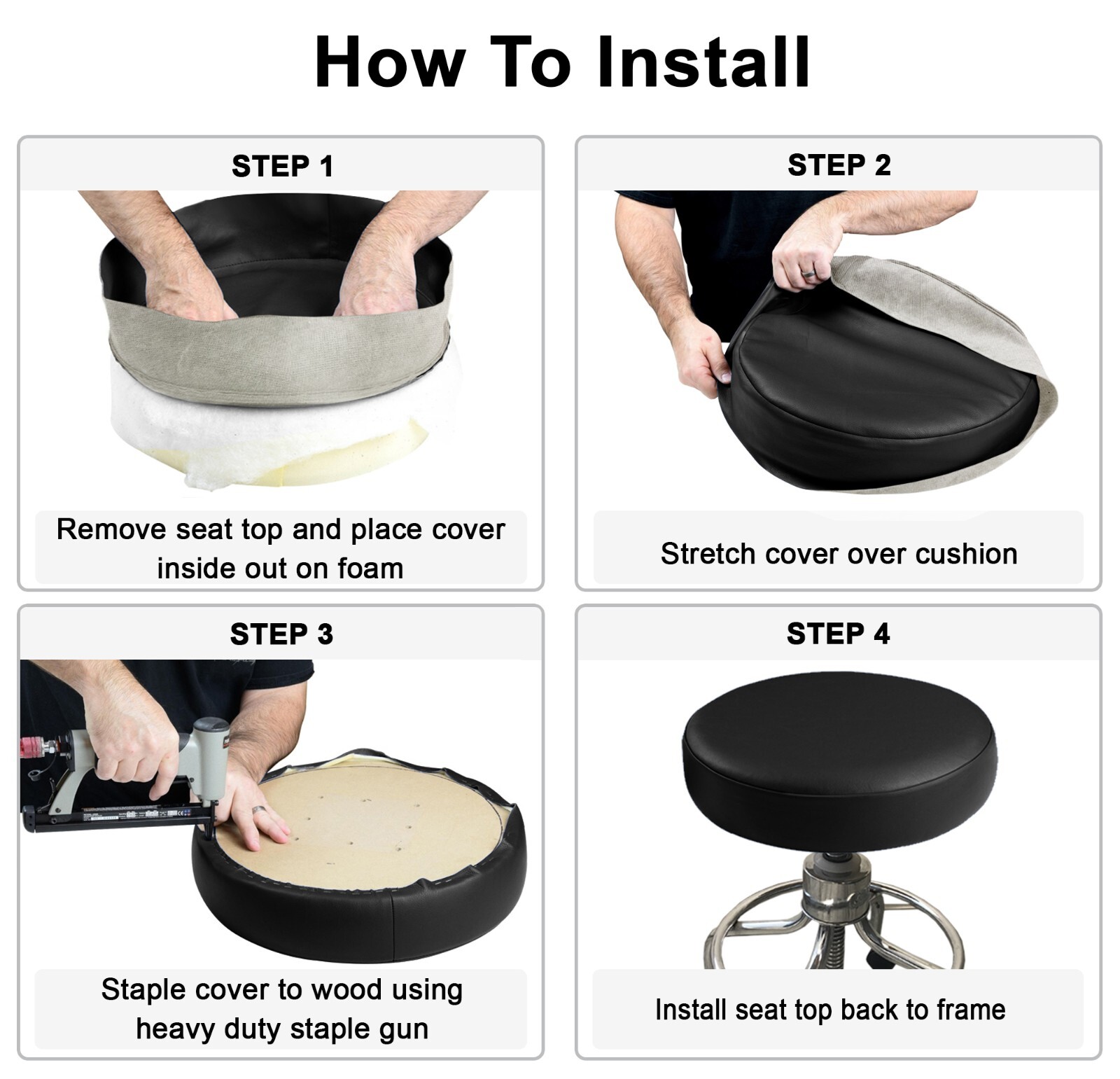 Bar Stool STAPLE ON Seat Cover Vinyl Replacement Office,Kitchen,Restaurant, Exam