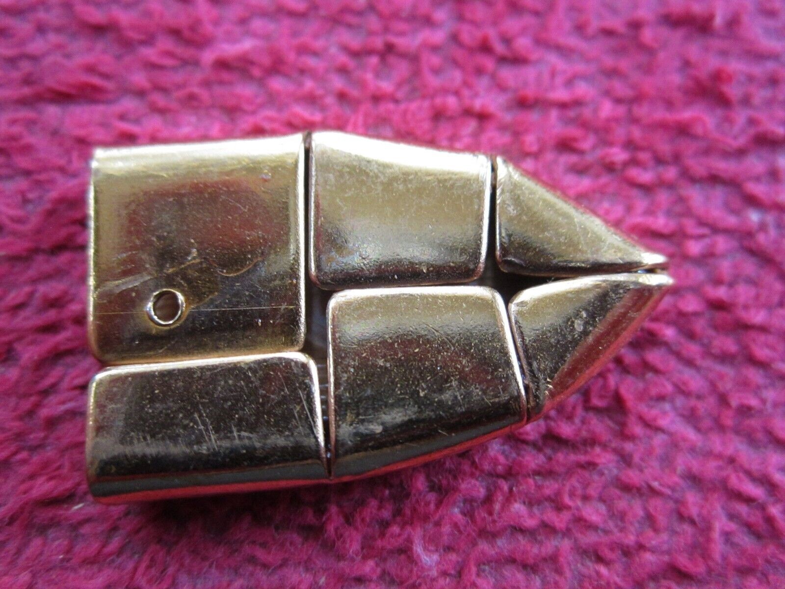 3 VINTAGE LEATHER or CLOTH BELT END TIPS, EMBOSSED, 3/4" BRASS TONE, NOS