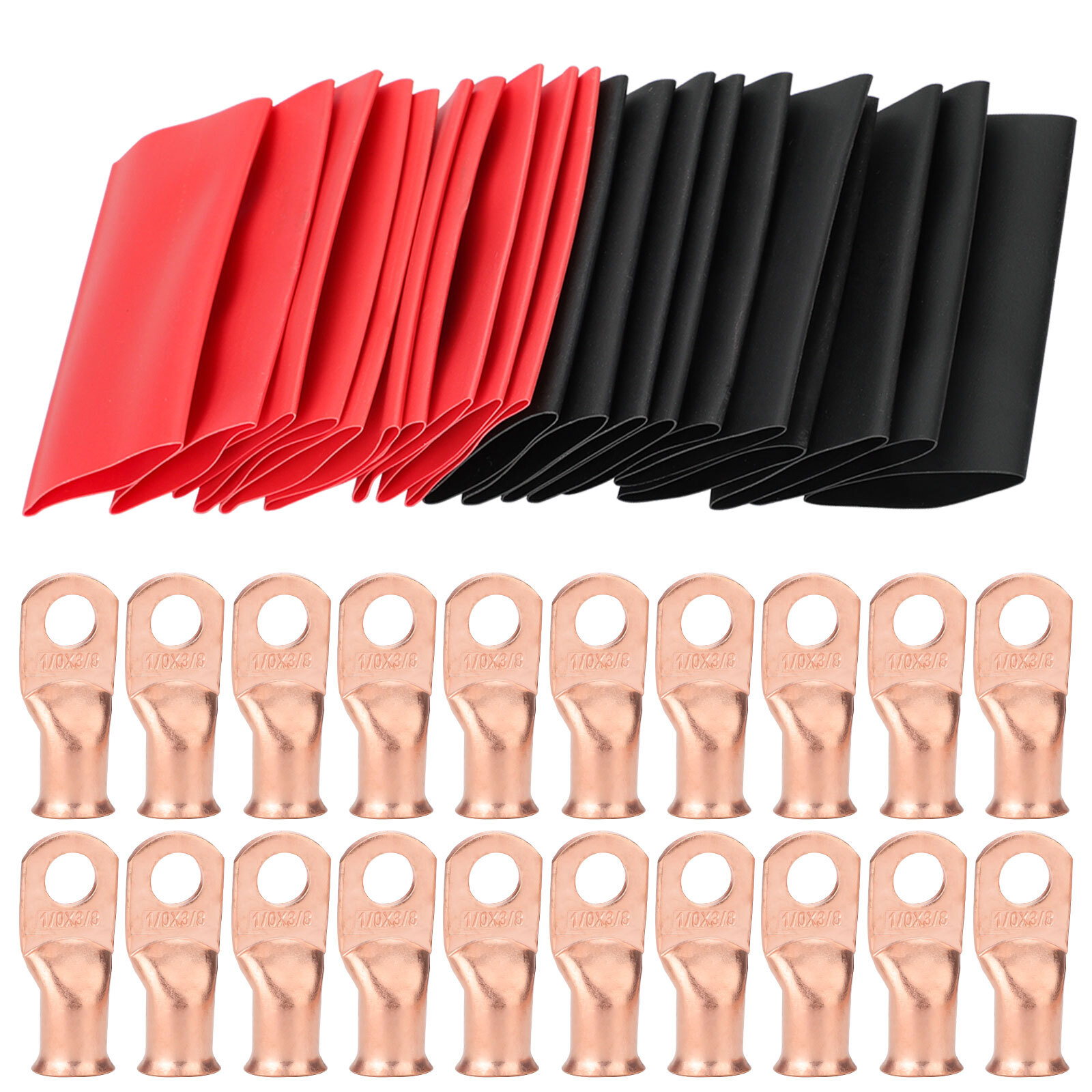 40 pcs 1/0 AWG Gauge Copper Lugs w/RED & BLACK Heat Shrink Ring Terminals Set US