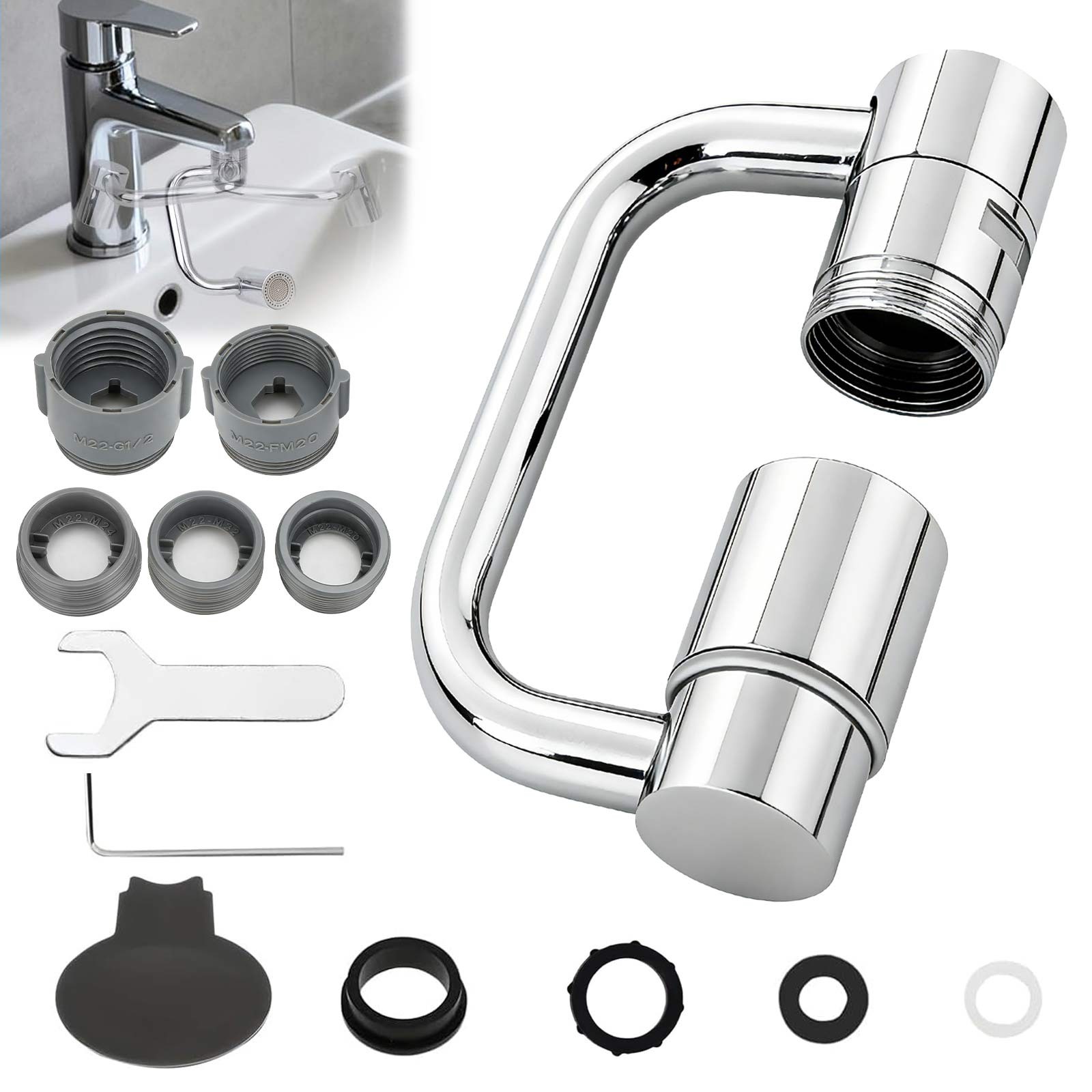 1080° Rotatable Faucet Aerator Extension Stainless Steel Universal Sink Extender