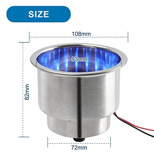 4PCS Boat Cup Holder, Stainless Steel Boat Cup Holder Insert, Blue Led Blue*4