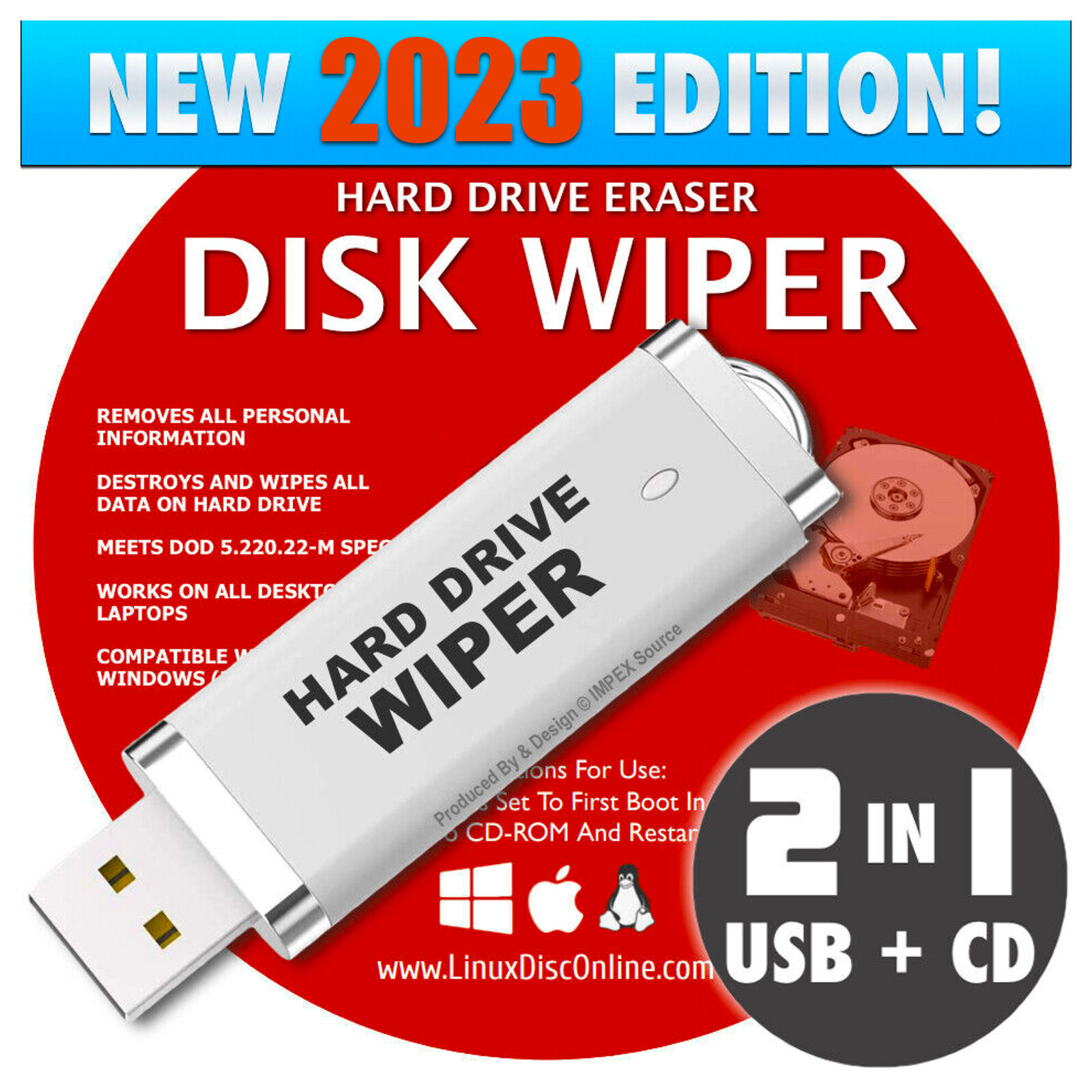 Hard Drive Wiper USB & CD Disk Eraser Delete UNRECOVERABLE Windows 10, 8, 7 & XP