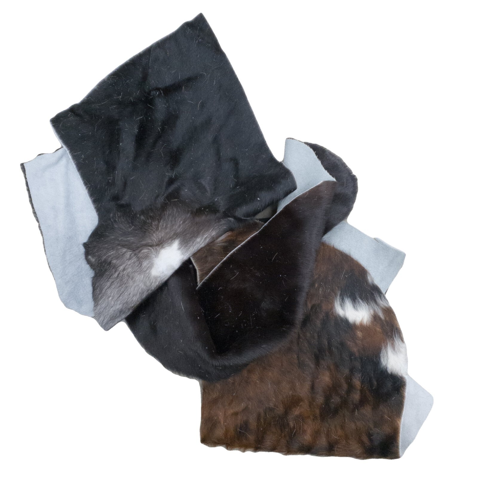 Cowhide Scrap Hair-on Cowhide Remnants Crafts 1 pound Brown/Black/Off-White