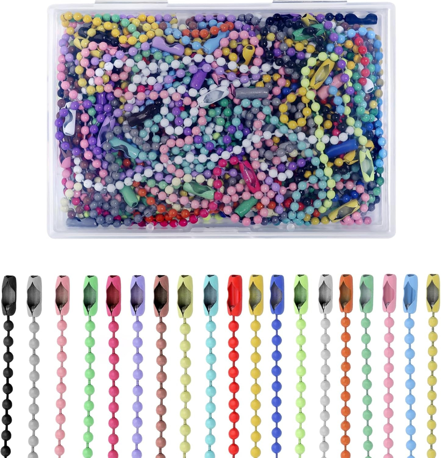 100Pcs Ball Beads Chain Bulk,Mixed Color Keychain Rings Metal Chain,4 Inch Dog T