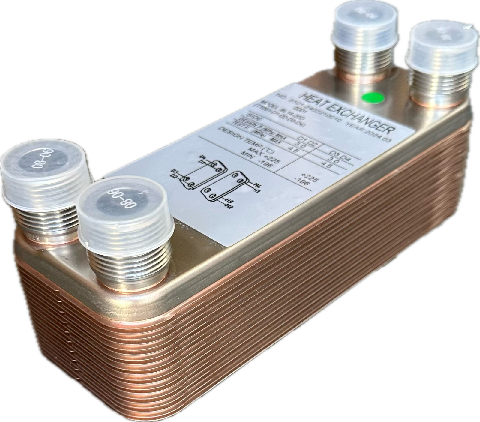 10- 60 Plate 3x8 Stainless Steel Brazed Plate Heat Exchanger with 3/4" MPT