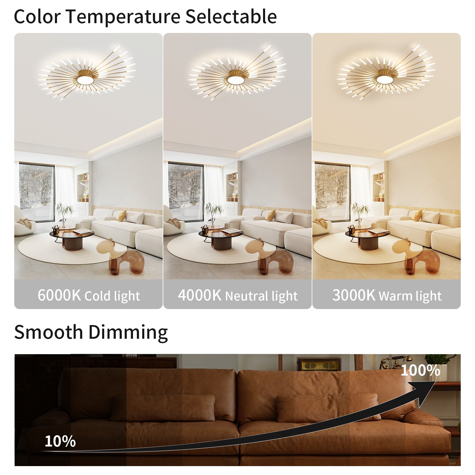 42-Light Fireworks Ceiling Light Modern LED Flush Mount Dimmable APP Remote-Gold